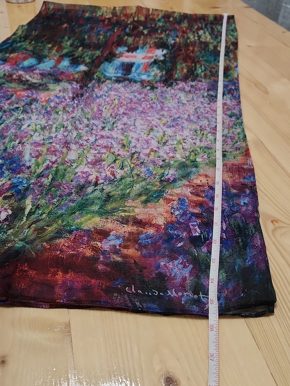 Galleria Claude Monet Garden Gloral Art Scarf French Impressionist Silk Feel
